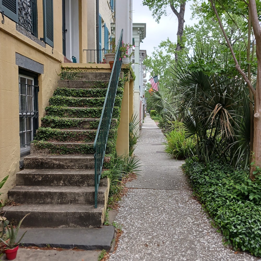 Typical sidewalk in the historic area of Savannah